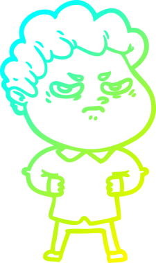 Bir insan tarafından çizilmiş kızgın bir adamın soğuk çizgi çizimi.