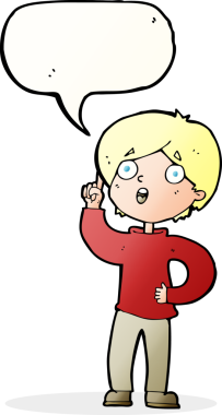 Bir insan tarafından çizilmiş konuşma baloncuğu fikri olan çizgi film çocuğu.