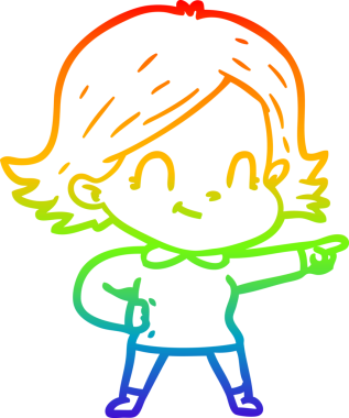 Gökkuşağı gradyan çizimi. Bir insan tarafından çizilmiş karikatür dostu bir kız.