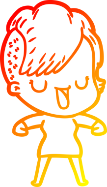 Hipster saç kesimi bir insan tarafından çizilmiş güzel bir çizgi film kızı çizimi.