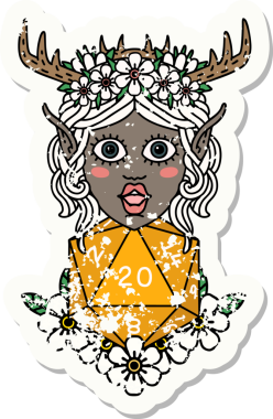 Retro Dövme Tarzı Elf Karakteri Nautral 20 zar bir insan tarafından çizilmiş