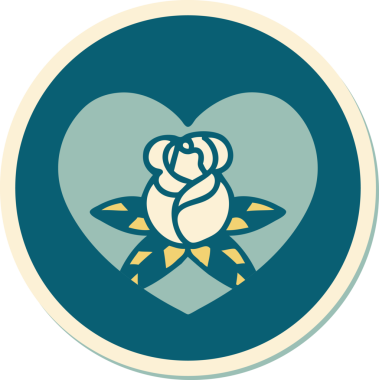 Geleneksel kalp stili dövme çıkartması ve bir insan tarafından çizilmiş çiçekler.