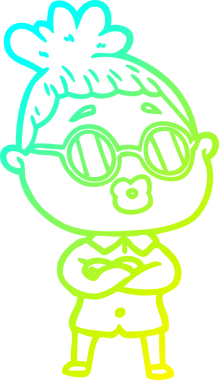 Bir insan tarafından çizilmiş gözlüklü bir karikatür kadın çizimi.