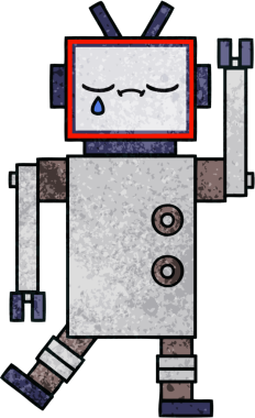 Bir insan tarafından çizilmiş bir robotun retro grunge dokusu