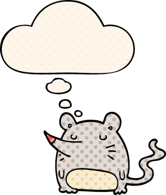 Çizgi roman tarzında düşünce baloncuğu olan çizgi roman faresi bir insan tarafından çizildi