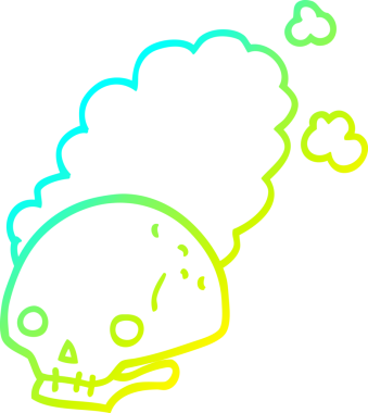 Bir insan tarafından çizilmiş eski, tozlu bir kafatası çizimi.