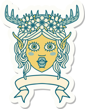 Bir insan tarafından çizilmiş pankartıyla Elf Druid karakterinin çıkartması.