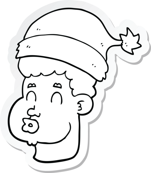 Bir insan tarafından çizilmiş Noel şapkası giyen bir karikatür adamın çıkartması.