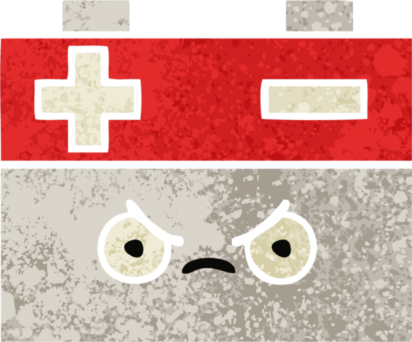 Bir insan tarafından çizilmiş bir araba aküsünün retro çizim tarzı karikatürü