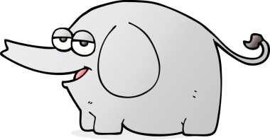 Bir insan tarafından çizilmiş serbest çizim karikatür fili su fışkırtıyor.