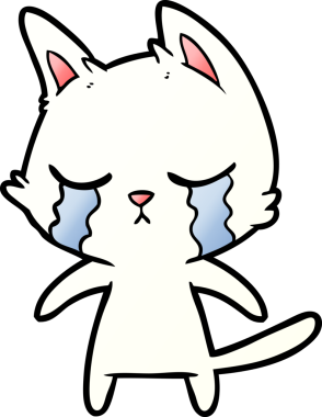 Bir insan tarafından çizilmiş ağlayan çizgi film kedisi.