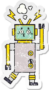 Bir insan tarafından çizilmiş sevimli bir robot çizgi film çıkartması.