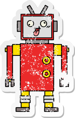 Bir insan tarafından çizilmiş sevimli, çizgi film delisi bir robotun sıkıntılı çıkartması