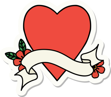 Bir insan tarafından çizilmiş bir kalbin bayrağıyla dövme stili çıkartması