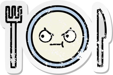 Bir insan tarafından çizilmiş tatlı bir yemek tabağının sıkıntılı çıkartması.