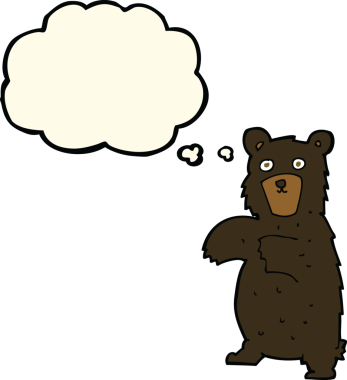 Bir insan tarafından çizilmiş düşünce baloncuklu kara ayı.