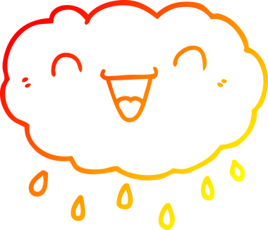 Bir insan tarafından çizilmiş mutlu bir karikatür bulutunun sıcak gradyan çizimi