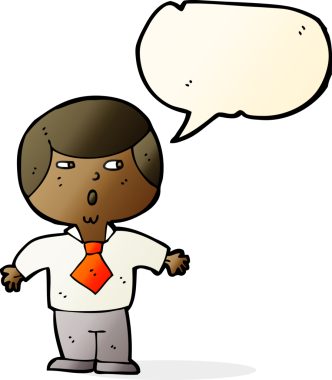 Bir insan tarafından çizilmiş konuşma balonuyla şok olmuş bir çocuk.