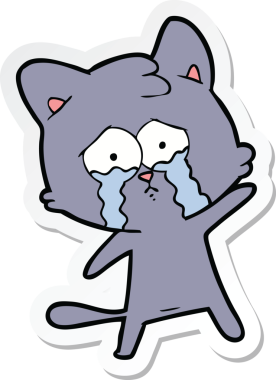 Bir insan tarafından çizilmiş ağlayan çizgi film kedisinin çıkartması.