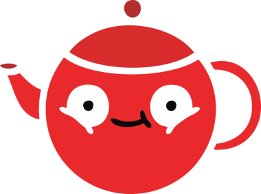 Bir insan tarafından çizilmiş bir çaydanlığın düz renkli retro karikatürü