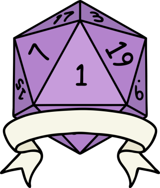 Retro Dövme Biçimi Doğal Bir d20 zar bir insan tarafından çizildi