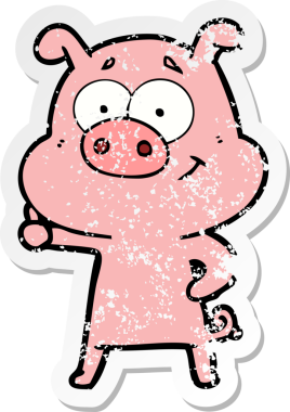 Bir insan tarafından çizilmiş mutlu çizgi film domuzunun sıkıntılı çıkartması.