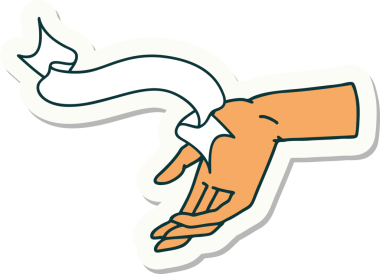 Bir insan tarafından çizilmiş el pankartıyla dövme stili çıkartması