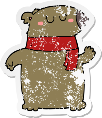 Bir insan tarafından çizilmiş eşarplı karikatür ayısının sıkıntılı çıkartması.