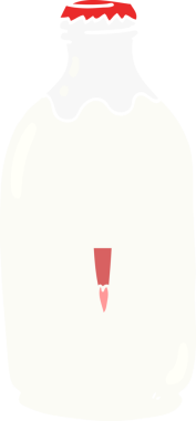 Bir insan tarafından çizilmiş şirin düz renkli süt şişesi.