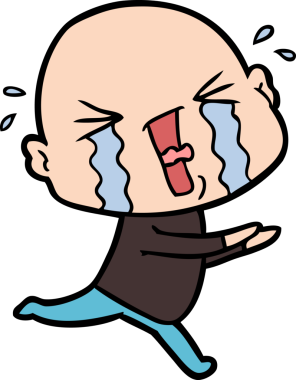 Bir insan tarafından çizilmiş ağlayan kel bir adam.