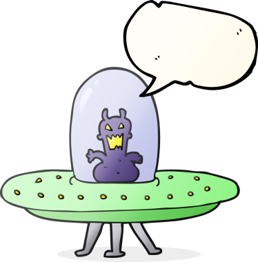 Bir insan tarafından çizilmiş uçan daire içindeki serbest konuşma balonu karikatürü.