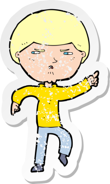 Bir insan tarafından çizilmiş, sıkıntılı bir karikatür çıkartması.