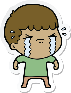 Bir insan tarafından çizilmiş, ağlayan bir çizgi film karakterinin çıkartması.