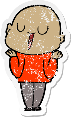 Bir insanın omuzlarını silkeleyen mutlu, kel bir adamın sıkıntılı çıkartması.