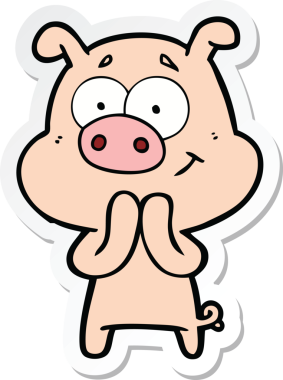 Bir insan tarafından çizilmiş mutlu çizgi film domuzu çıkartması.