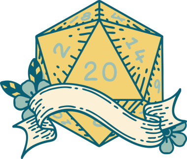 Retro Dövme Biçimi Doğal 20 D20 zar bir insan tarafından çizildi