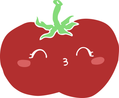 Bir insan tarafından çizilmiş düz renkli çizgi film domatesi