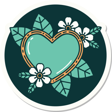 Bir insan tarafından çizilmiş botanik kalbin geleneksel stiliyle dövme çıkartması.