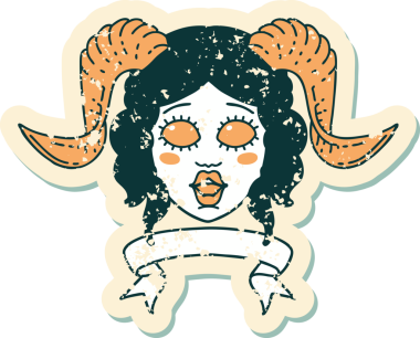 Retro Dövme Biçimi karakter yüzünü bir insan tarafından çizilmiş parşömen pankartıyla düzenliyor