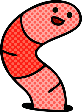 Bir insan tarafından çizilmiş tuhaf bir çizgi film solucanı.