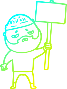 Bir insan tarafından çizilmiş sakallı, endişeli bir çizgi film çizimi.