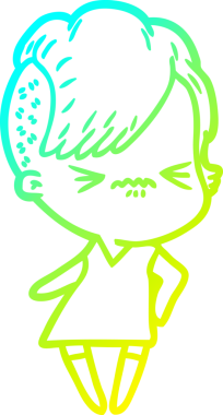 Bir çizgi film karakteri çizen soğuk gradyan, bir insan tarafından çizilmiş hippi bir kız.