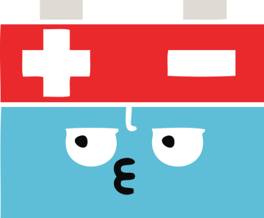 Bir insan tarafından çizilen araba aküsünün düz renkli retro karikatürü