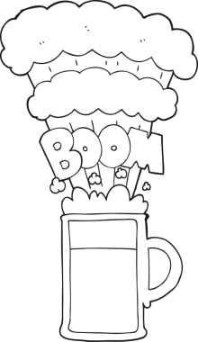 Bir insan tarafından çizilmiş siyah beyaz çizgi film patlayan bira.