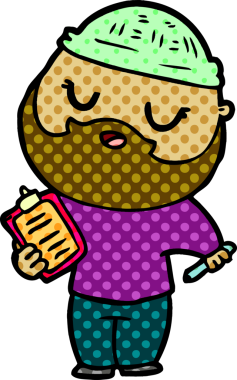 Bir insan tarafından çizilmiş sakallı bir çizgi film adamı.