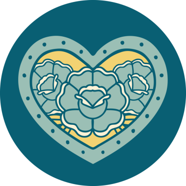 Bir insan tarafından çizilmiş kalp ve çiçeklerin ikonik dövme şekli