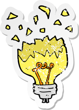 Bir insan tarafından çizilen çizgi film ampulünün gerilimli retro yapıştırması