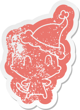 Bir insan tarafından çizilmiş Noel Baba şapkası takan mutlu bir kedinin sıkıntılı karikatürü.