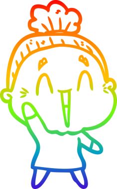 Gökkuşağı gradyan çizgi çizimi Bir insan tarafından çizilmiş mutlu yaşlı kadın