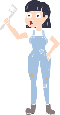 Bir insan tarafından çizilmiş kadın tesisatçının düz renk çizimi